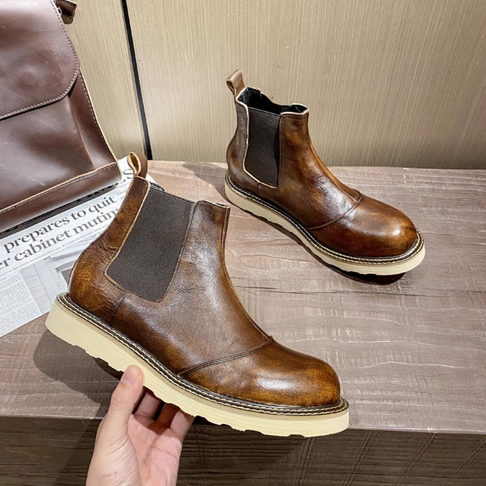 Leather Work Oxfords - Retro Men's Genuine Leather Chelsea Boots