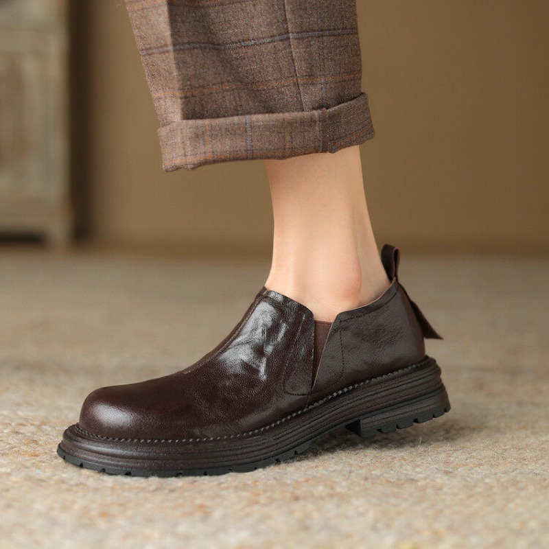 Leather Work Oxfords - British Style Round Toe Genuine Leather