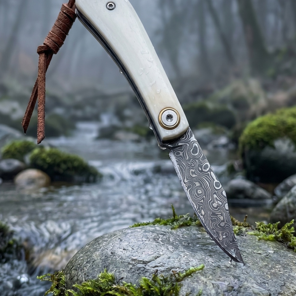 Damascus Folding Knife with Hi - огляд і ціна Bone Folder Tool