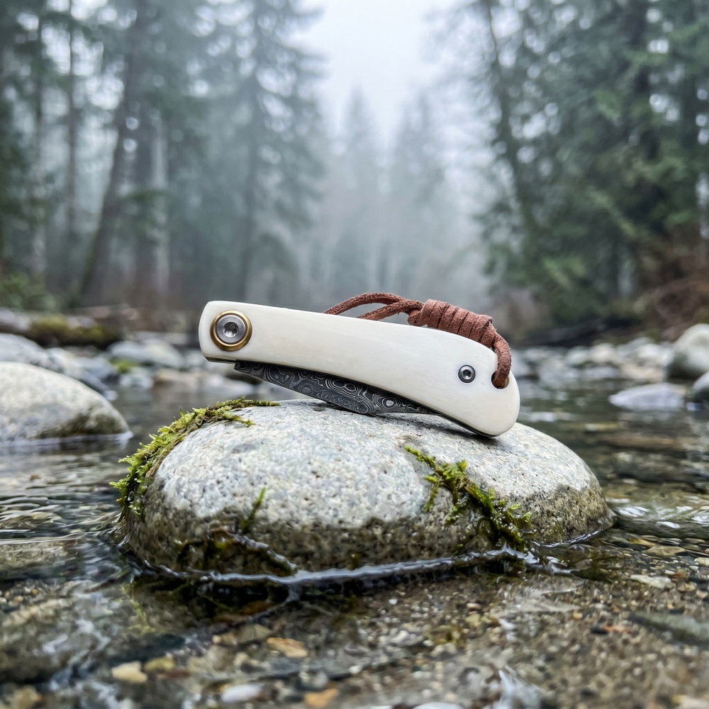 Damascus Folding Knife with Hi - огляд і ціна Bone Folder Tool